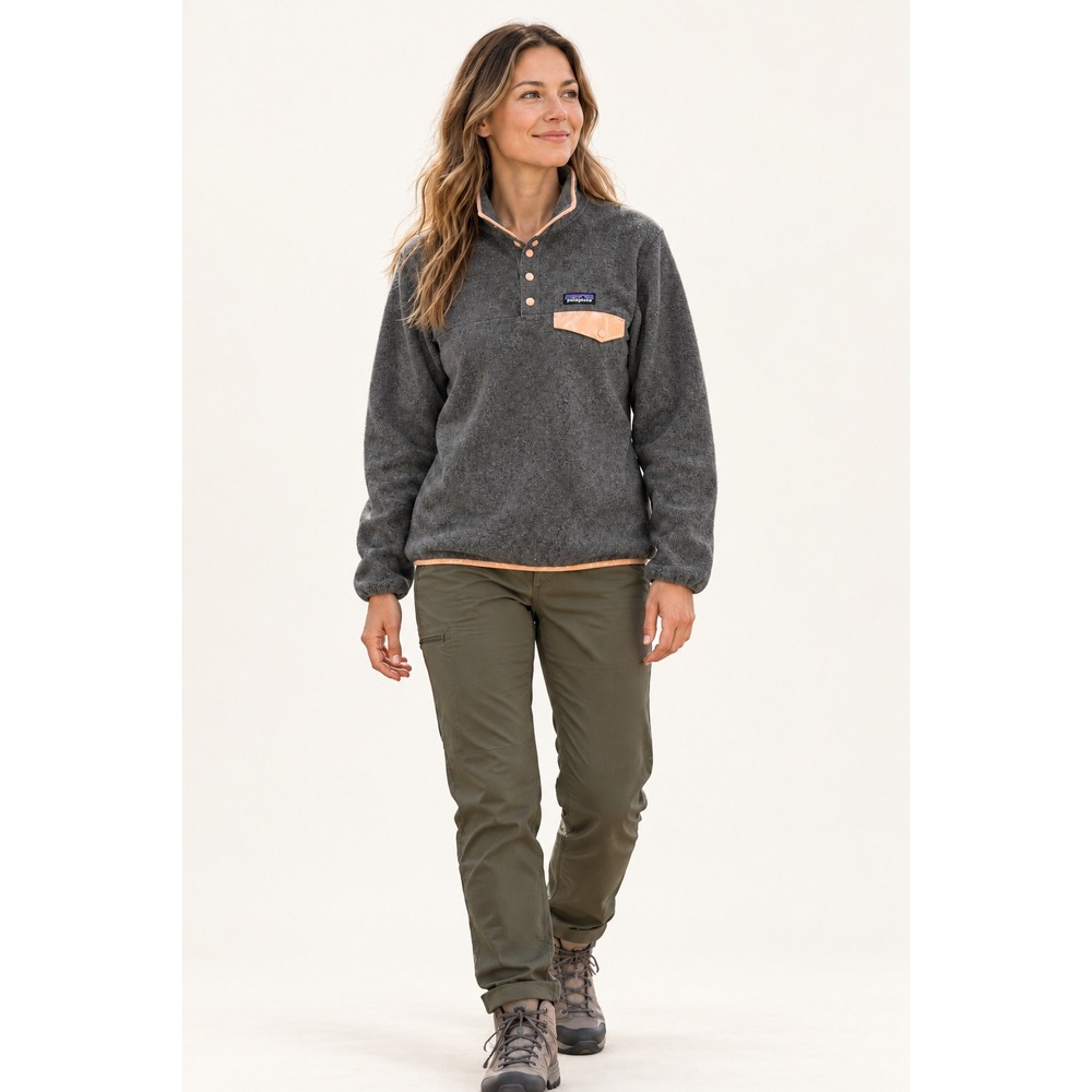 Patagonia Synchilla Fleece Pullover Women Small Gray Peach Snap-T Outdoor Cozy